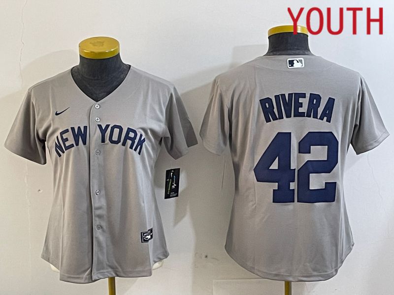 Youth New York Yankees #42 Rivera Grey Game Nike 2024 MLB Jersey style 2->youth mlb jersey->Youth Jersey